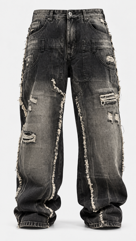 JEANS RIPPED FLAME