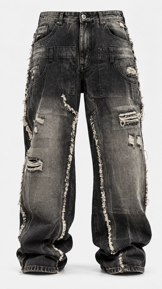 JEANS RIPPED FLAME